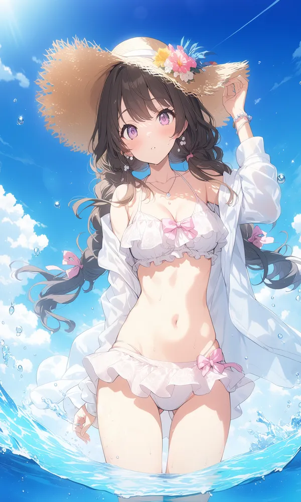 ảnh anime nữ 4k bikini trắng