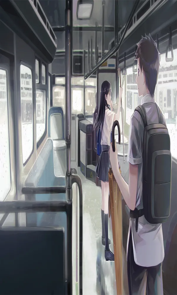 ảnh anime cặp đôi buồn trên xe bus