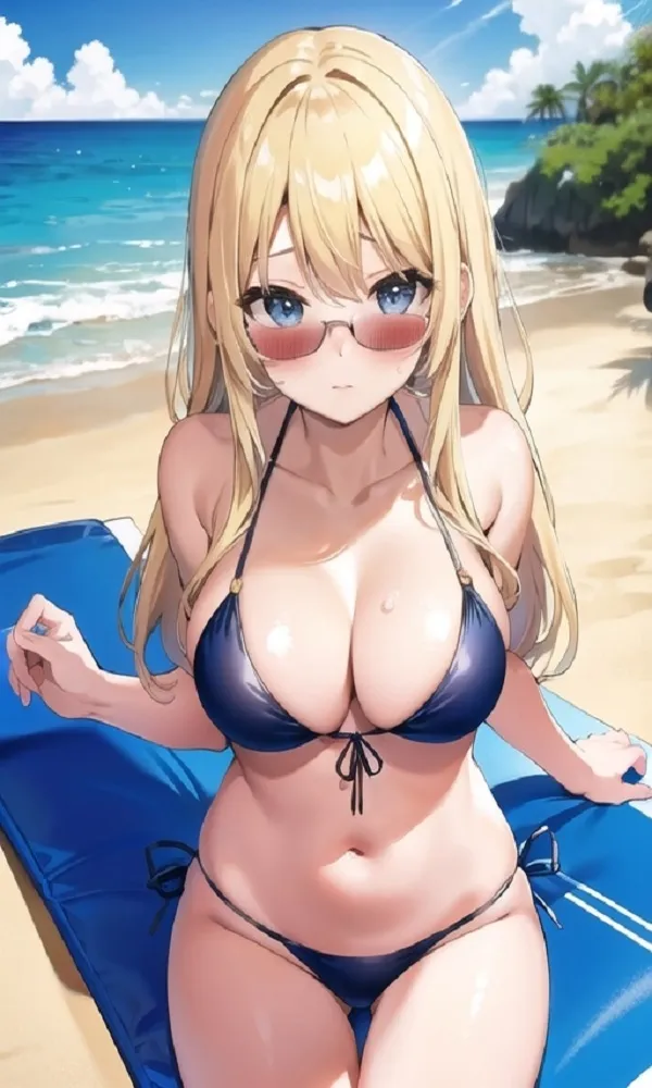 ảnh anime gái xinh mặc bikini đeo kính