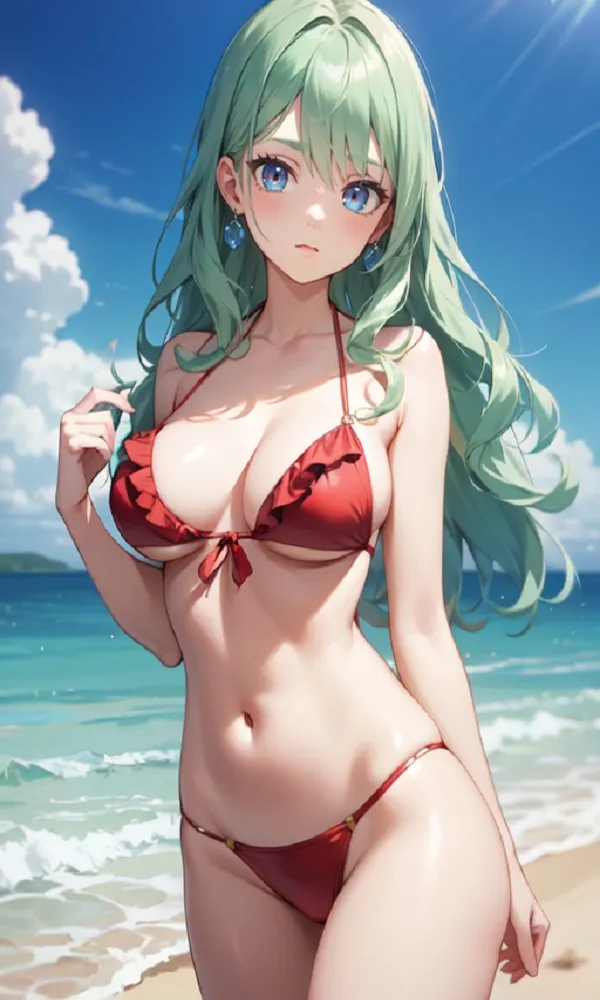 ảnh anime gái xinh mặc bikini đỏ