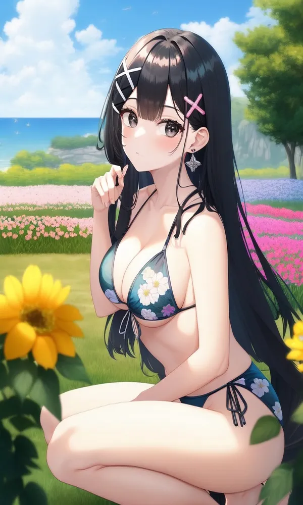 ảnh anime gái xinh mặc bikini hoa