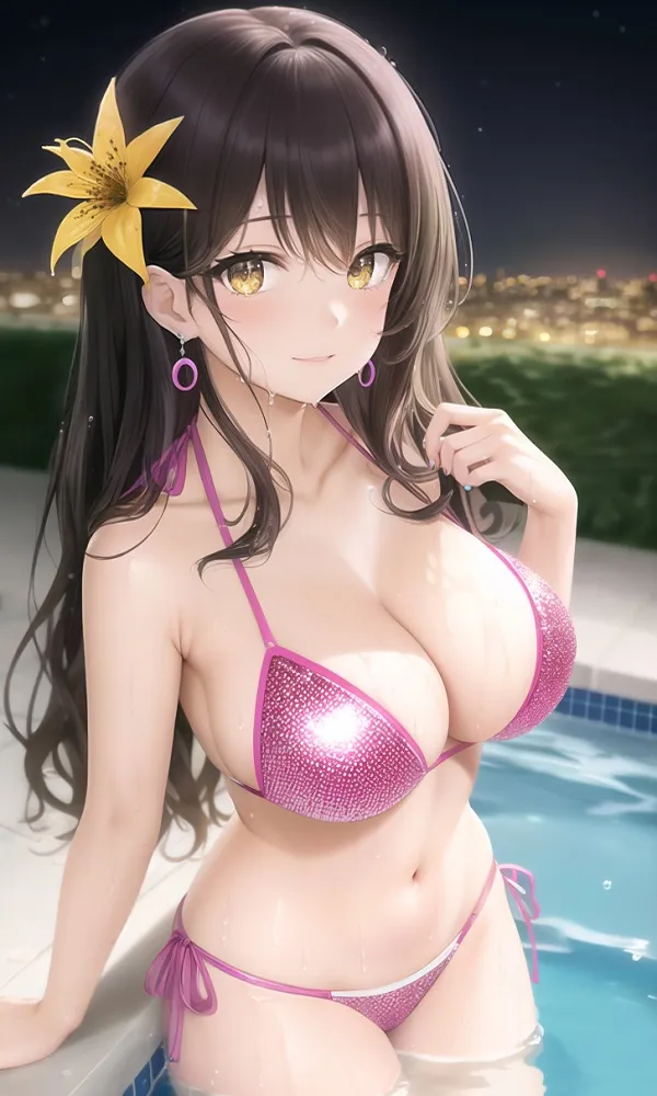 ảnh anime gái xinh mặc bikini hồng