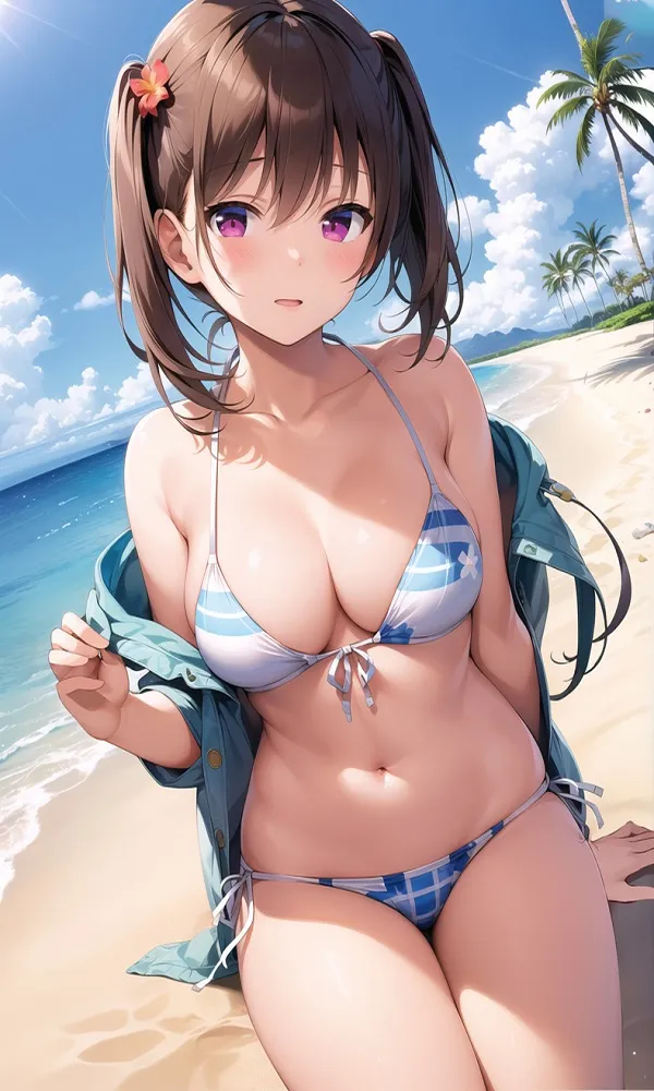 ảnh anime gái xinh mặc bikini khoác áo