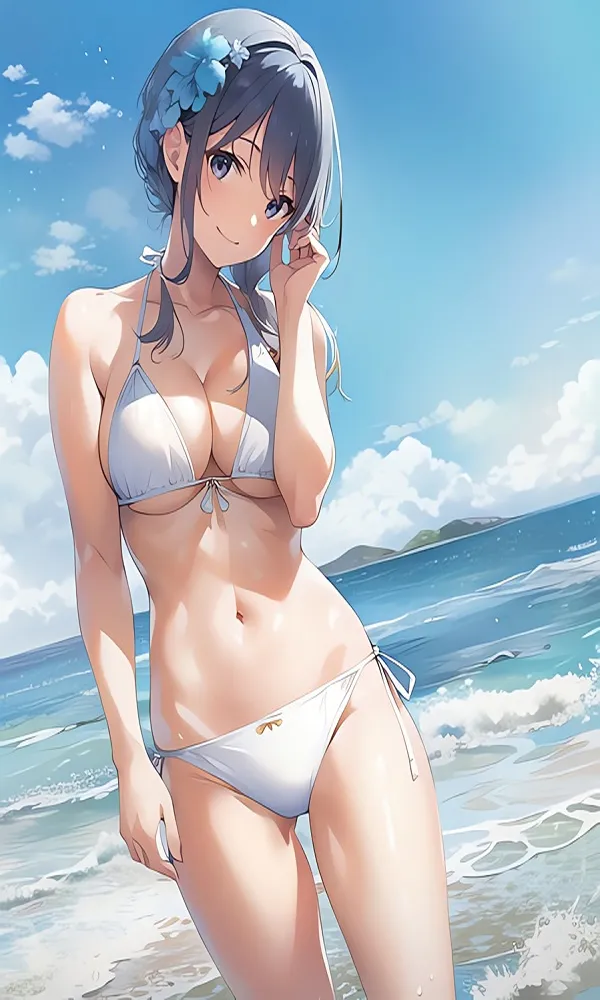 ảnh anime gái xinh mặc bikini quàng khăn