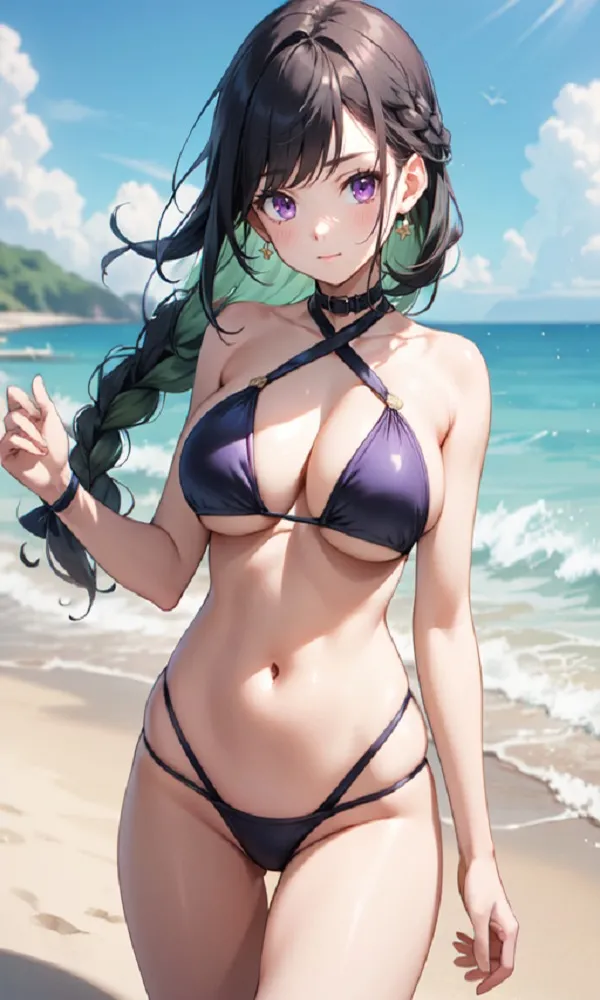 ảnh anime gái xinh mặc bikini tím