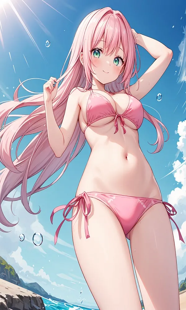 ảnh anime gái xinh mặc bikini tóc hồng