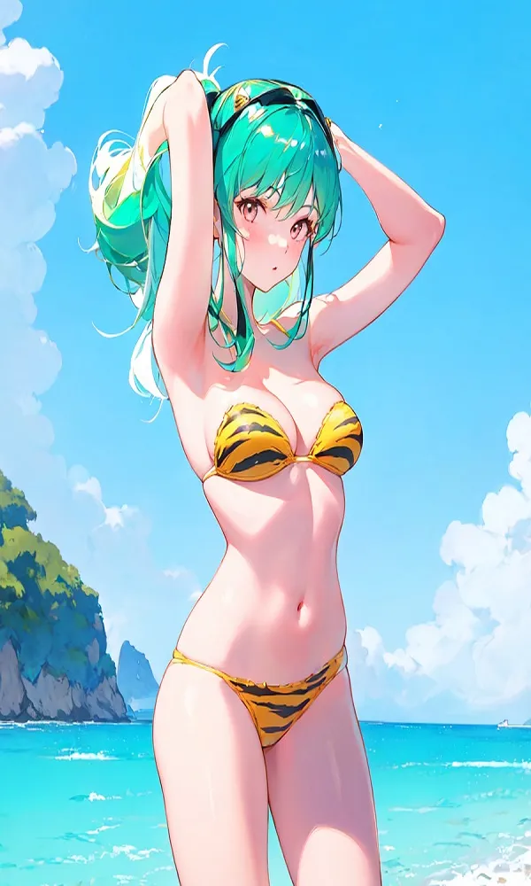 ảnh anime gái xinh mặc bikini tóc xanh