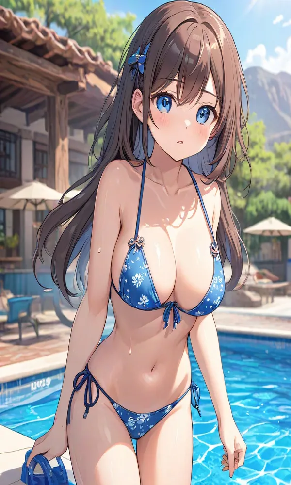 ảnh anime gái xinh mặc bikini xanh hoa