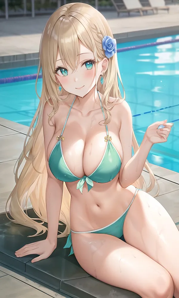 ảnh anime gái xinh mặc bikini xanh lá cây