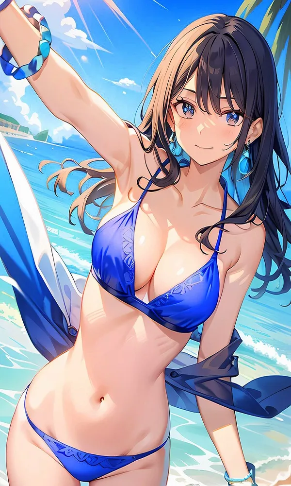 ảnh anime gái xinh mặc bikini xanh than