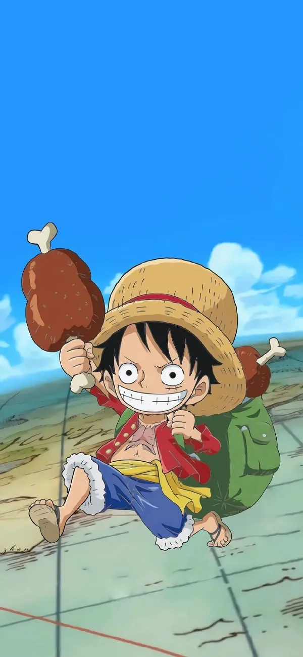 ảnh anime one piece luffy cầm đùi gà 