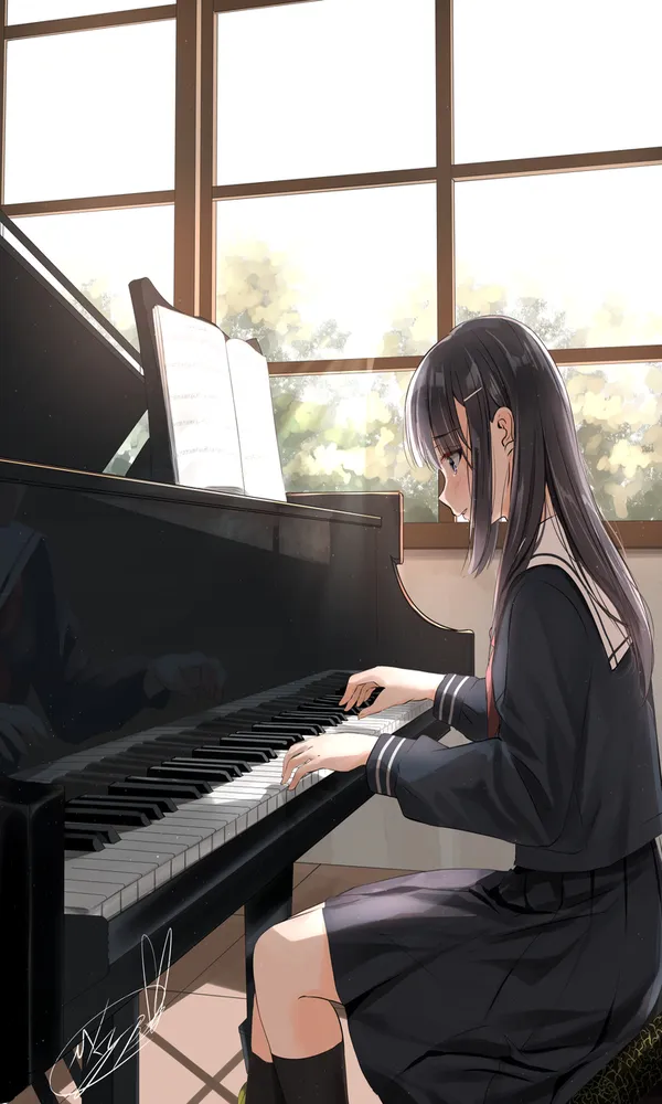 ảnh chill anime đẹp ddanshd dàn piano