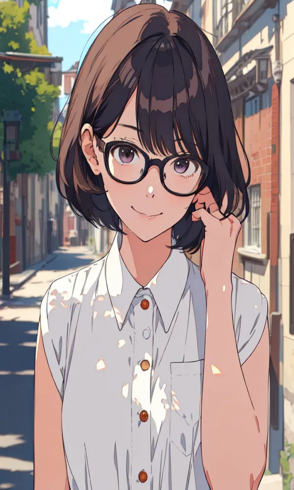 Ảnh cô gái cute đeo kính anime vuốt tai