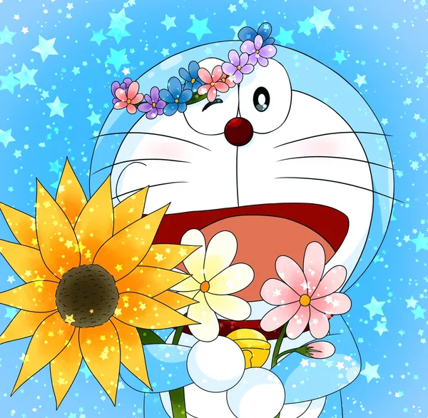 ảnh doraemon anime cute cầm hoa 