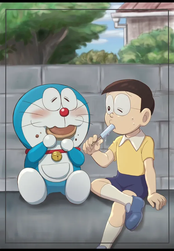 ảnh doraemon anime cute cùng Nobita ăn kem 