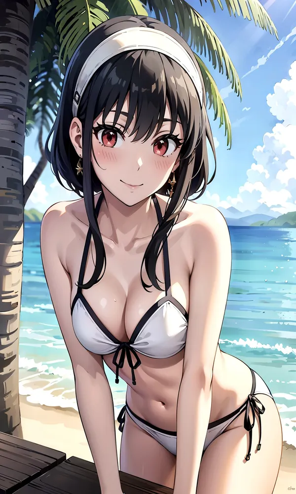 ảnh gái anime ngọt nước bikini trắng