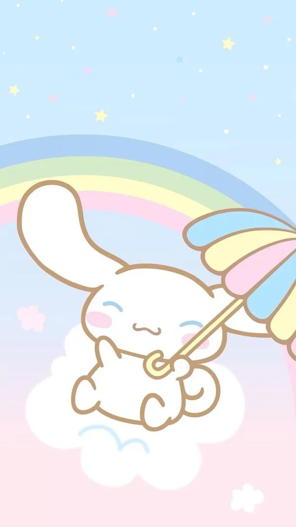 cinnamoroll anime cute và chiếc ô 7 sắc cầu vồng 