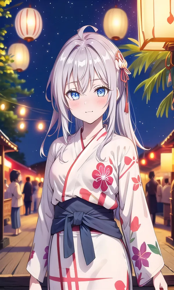 gái anime tóc trắng kimono