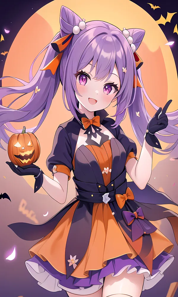 Halloween anime cầm bí ngô