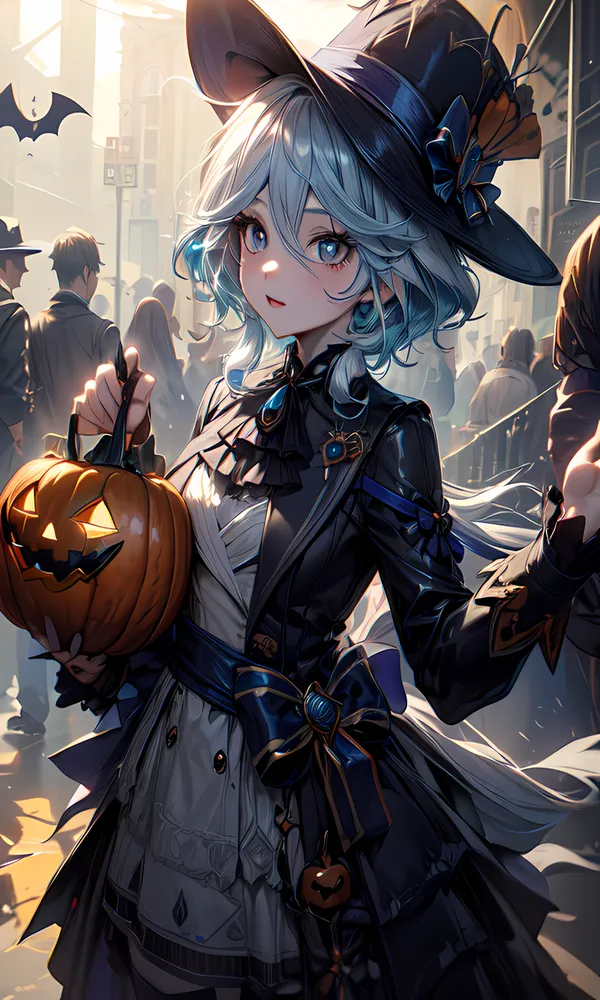 Halloween anime cầm đèn bí ngô