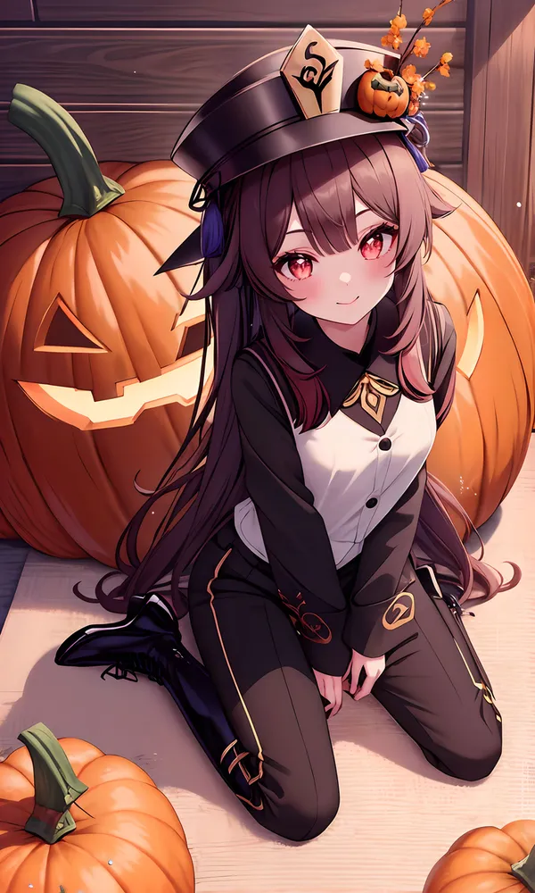 halloween anime ngồi cạnh bí ngô