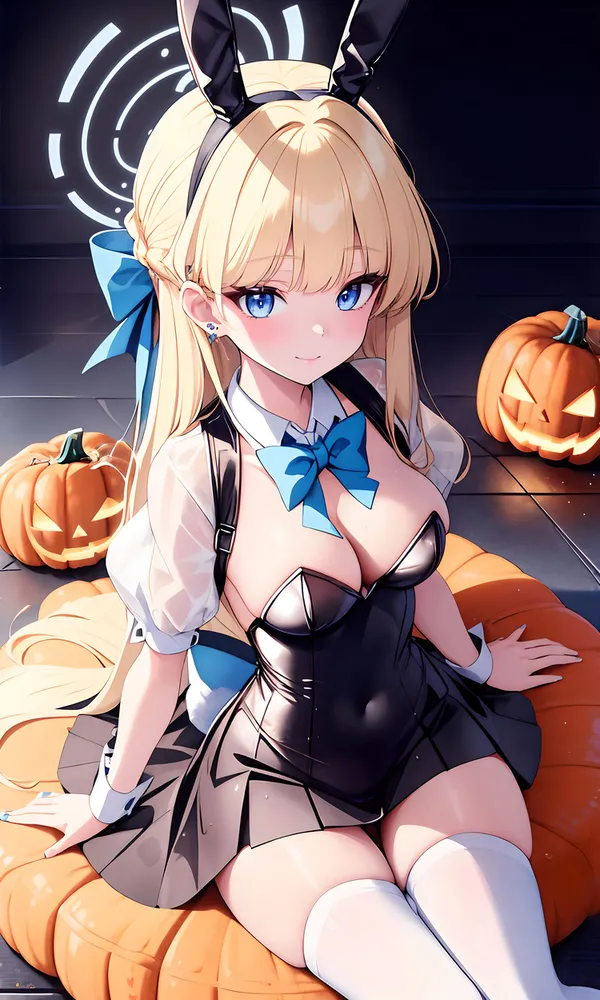 halloween anime ngồi trên bí ngô