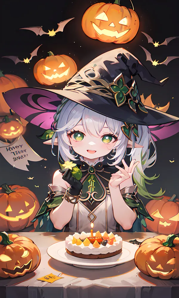 halloween anime thổi bánh kem