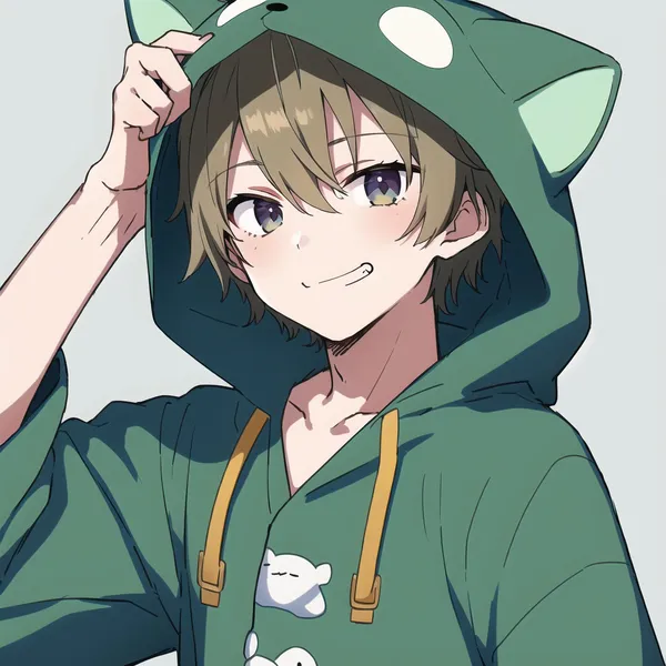 hình ảnh anime cute nam dễ thương mặc hoodie xanh