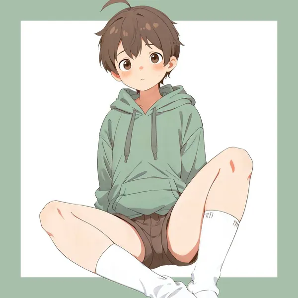 hình ảnh anime cute nam lạnh lùng mặc hoodie xanh