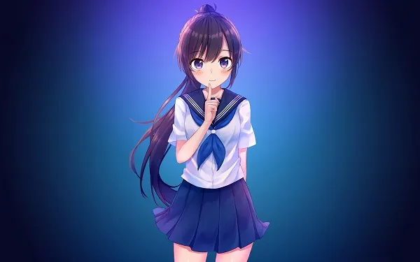 hình ảnh anime nữ học sinh cute đưa tay lên cằm