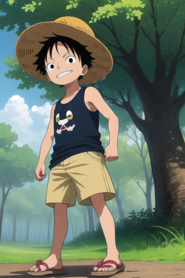 luffy one piece anime cute trong rừng 