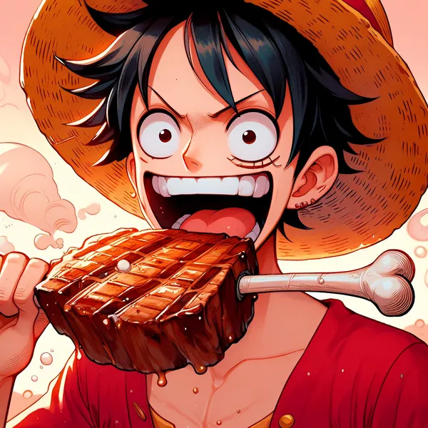 luffy one piece anime cute ăn thịt 