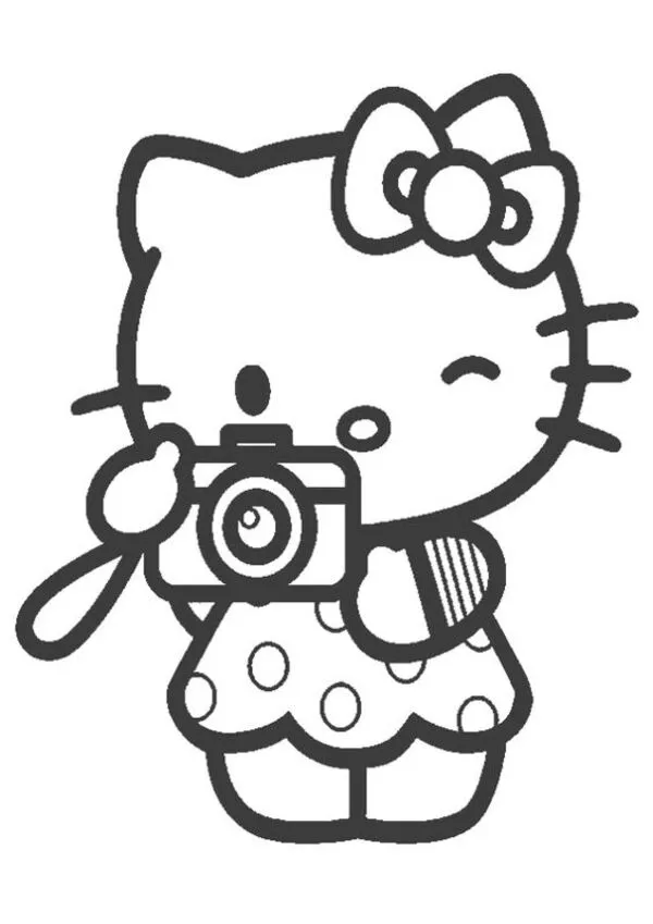 hello kitty tranh tô màu cầm máy ảnh 