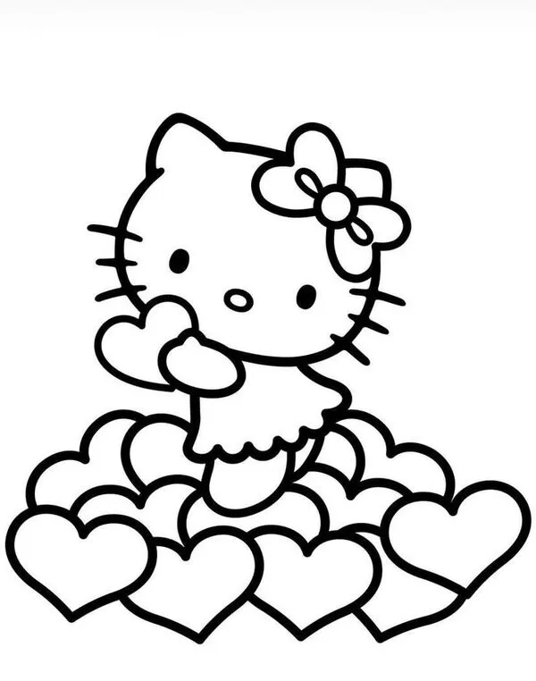 hello kitty tranh tô màu đẹp với hình trái tim 