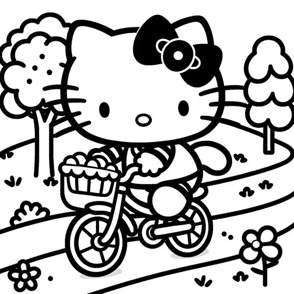 hello kitty tranh tô màu đi xe đạp