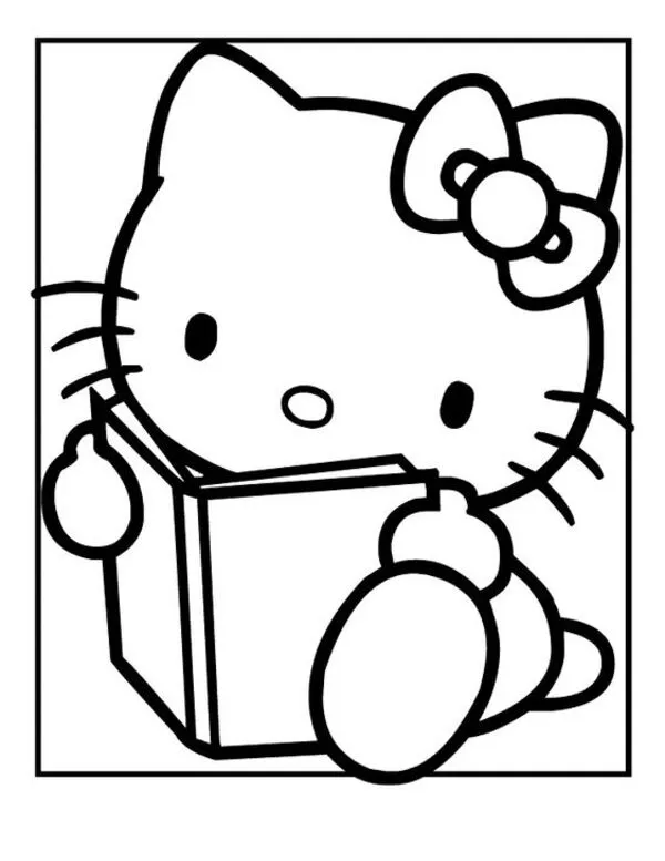 hello kitty tranh tô màu đọc sách