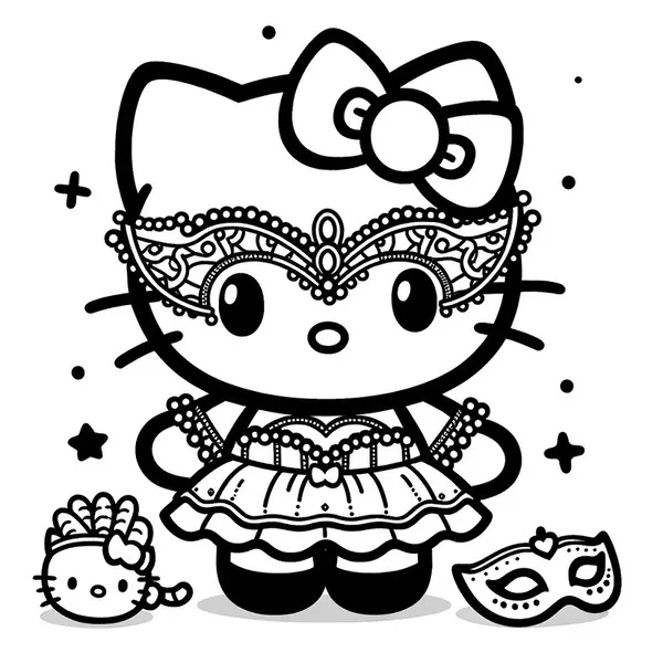 hello kitty tranh tô màu đeo mặt nạ 