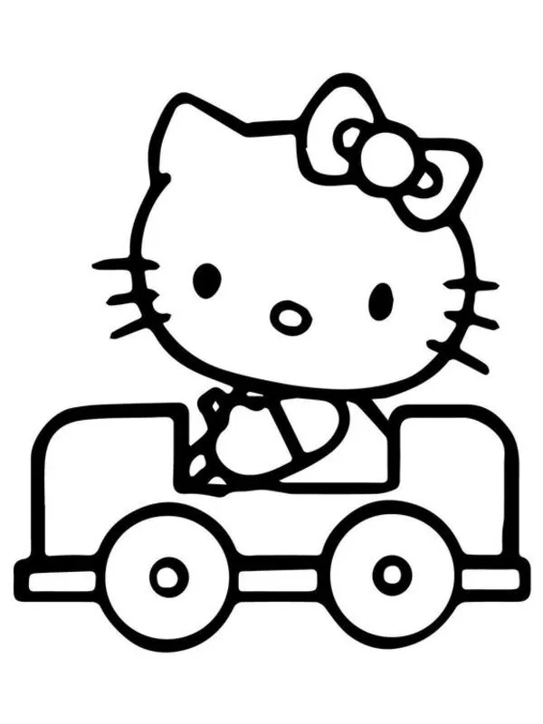 hello kitty tranh tô màu lái ô tô 