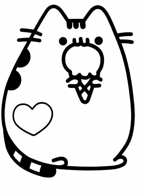 tranh tô màu mèo pusheen ăn kem 