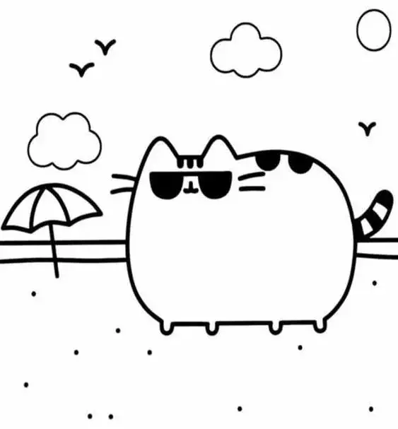 tranh tô màu mèo pusheen đi biển 