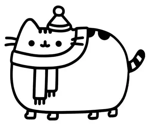 tranh tô màu mèo pusheen quàng khăn 