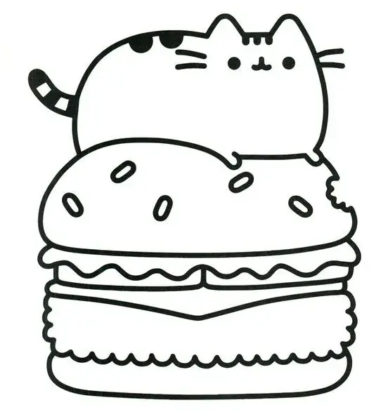 tranh tô màu mèo pusheen trên chiếc bánh