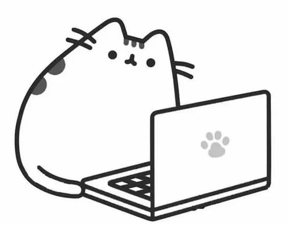 tranh tô màu mèo pusheen với chiếc máy tính