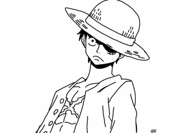 tranh tô màu anime one piece luffy mặt buồn 