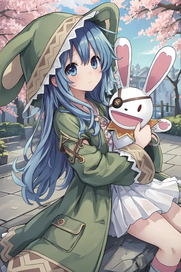 ảnh Yoshino anime ngồi công viên ôm gấu