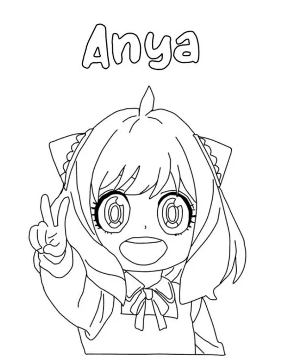 anya tranh tô màu anime cute say hi 