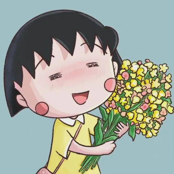 chibi maruko-chan cầm bó hoa