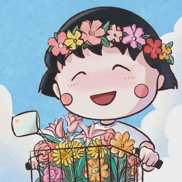 chibi maruko-chan đội vòng hoa