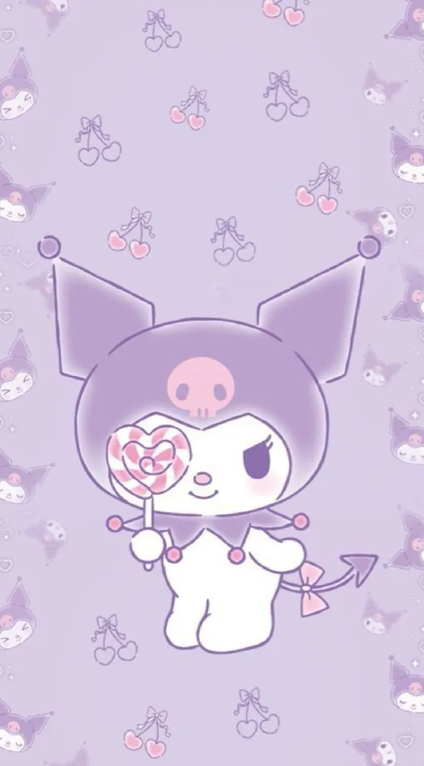 Hình nền Kuromi cute cầm kẹo