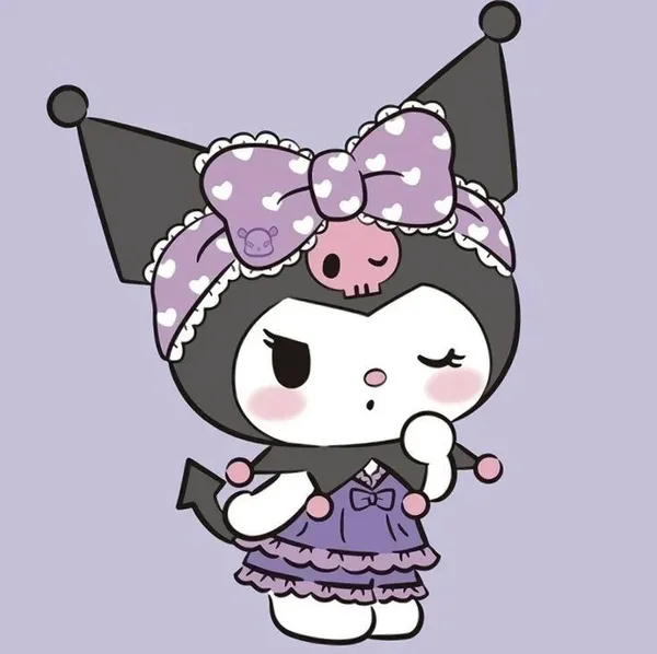 Hình nền Kuromi cute đeo nơ tím